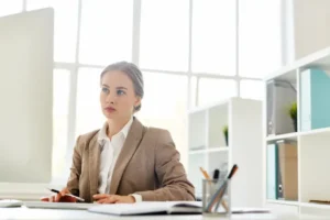 a lady is using computer