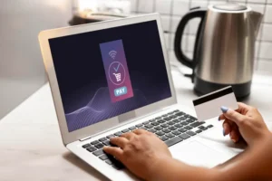 a computer with shopping picture